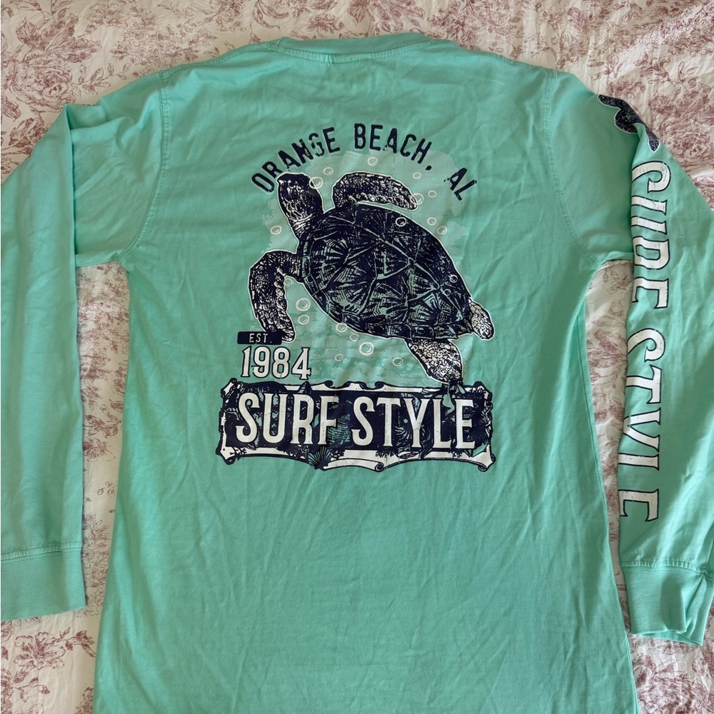 Surf Style Turtle Graphic Long Sleeve Tee - Mint